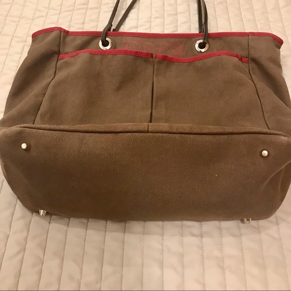 SOLD ON DEPOP!!! Anya Hindmarch ‘the Brompton’ brown and red canvas, leather - Picture 5 of 9
